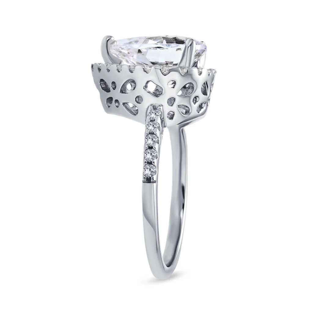 Womens 10CT Pear Shaped Halo Solitaire Engagement Ring CZ Pave Band