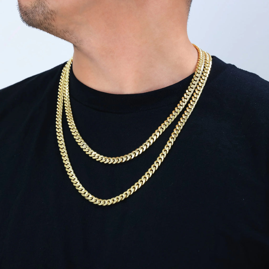 14K Real Yellow Gold Miami Cuban Link 7.5Mm Chain Necklace (16"-30") Italian Jewelry for Men & Women