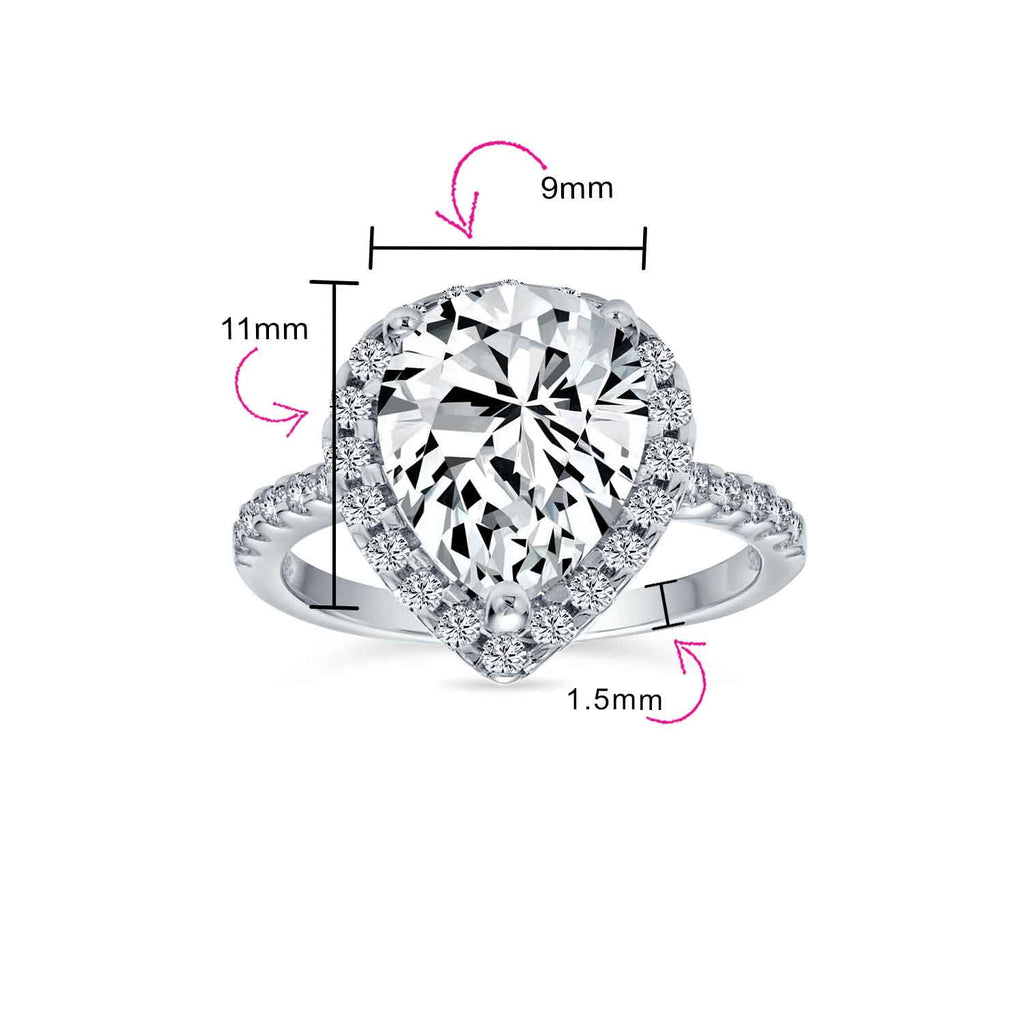 Womens 10CT Pear Shaped Halo Solitaire Engagement Ring CZ Pave Band