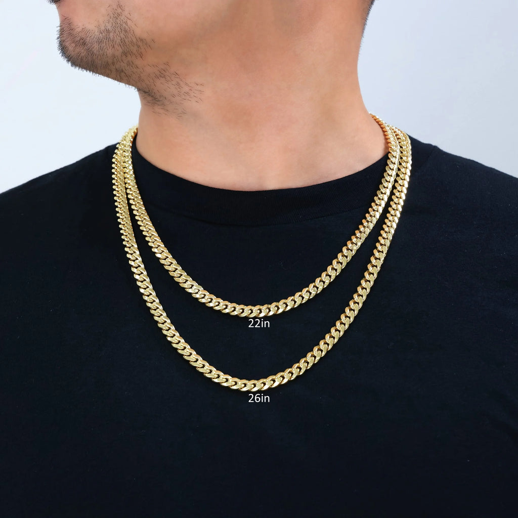 14K Real Yellow Gold Miami Cuban Link 7.5Mm Chain Necklace (16"-30") Italian Jewelry for Men & Women