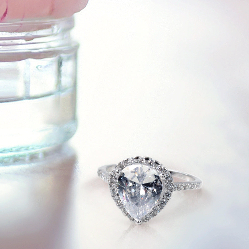 Womens 10CT Pear Shaped Halo Solitaire Engagement Ring CZ Pave Band