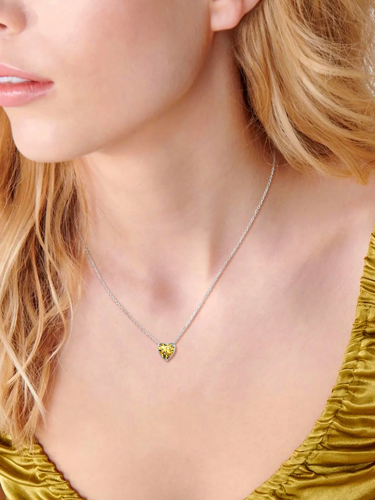 Silver Necklace 925 Sterling Silver Birthstone Love Heart Necklace Gifts for Women