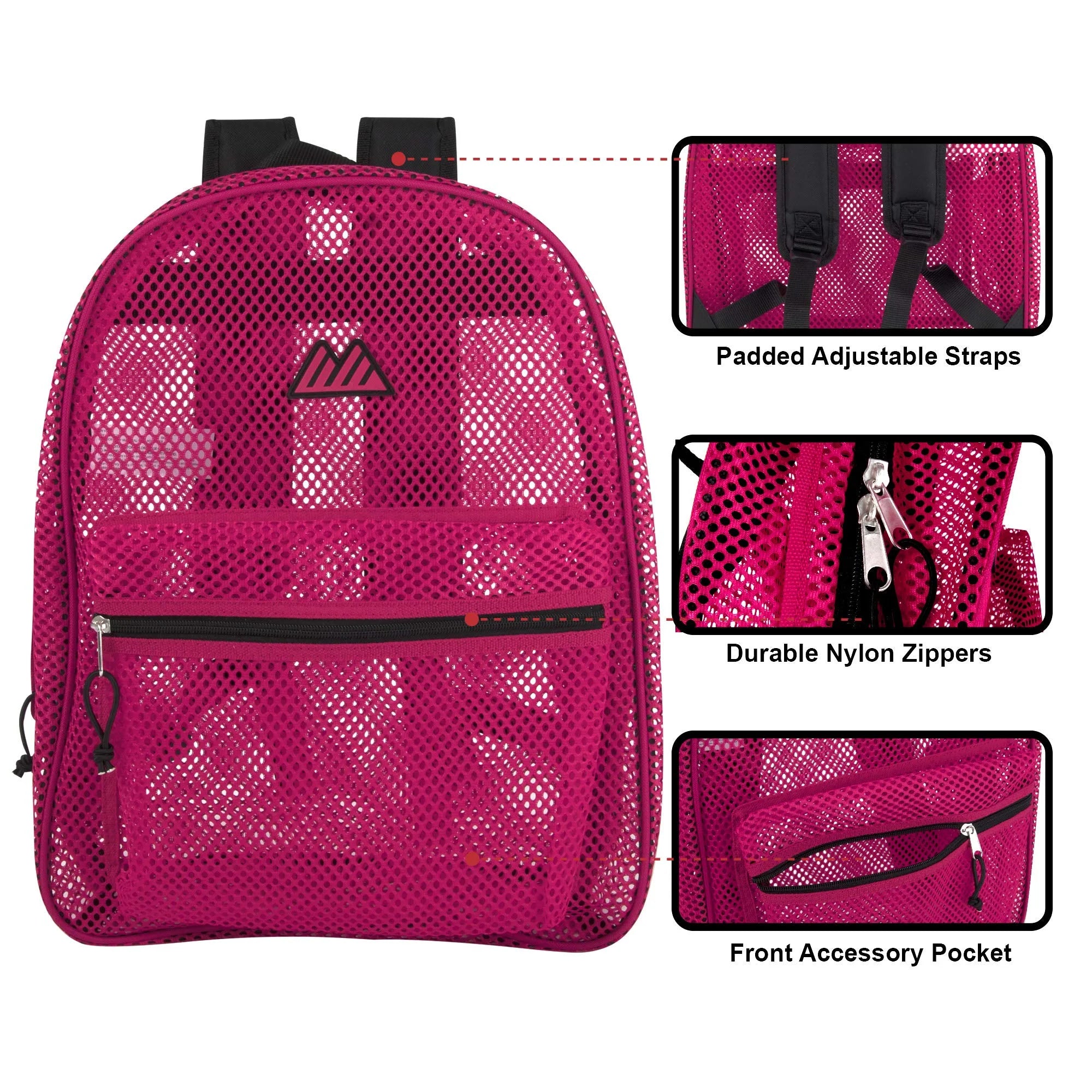 24 Pack of Bulk Wholesale Solid Color Transparent See through Mesh Stadium Approved Backpacks for Travel and Commuting in Assorted Women'S Pack